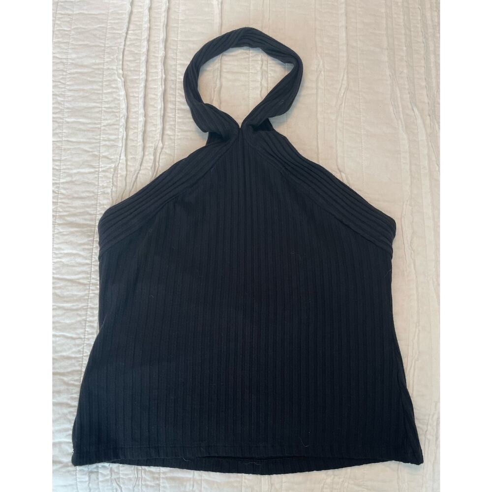 Anthropologie black knit ribbed  halter top Medium - Picture 3 of 9